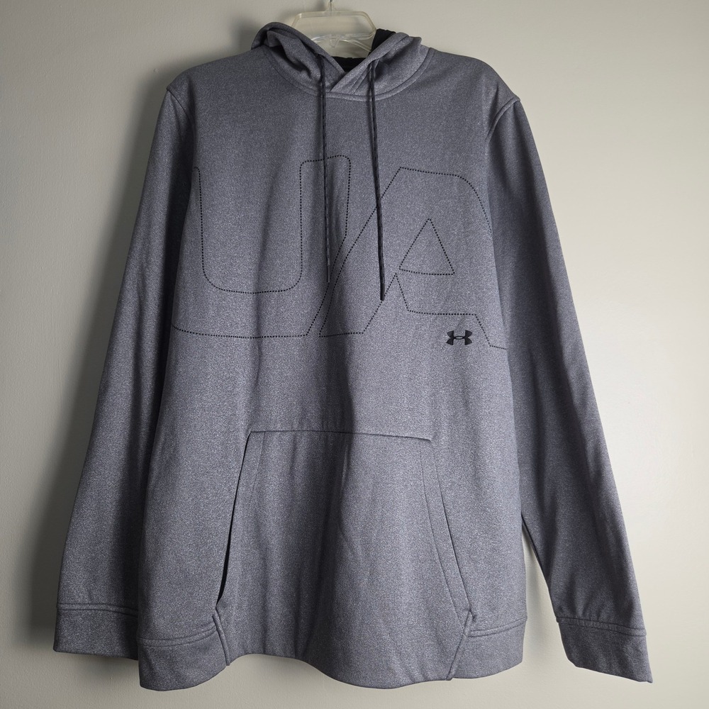 Under Armour Mens ColdGear Loose Hoodie Gray Heather Graphic Logo XL Pullover